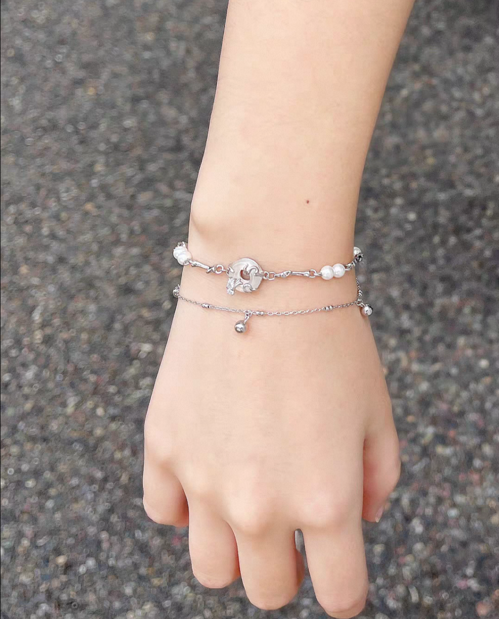 Jade Pearls Sterling Silver Double layer Bracelet