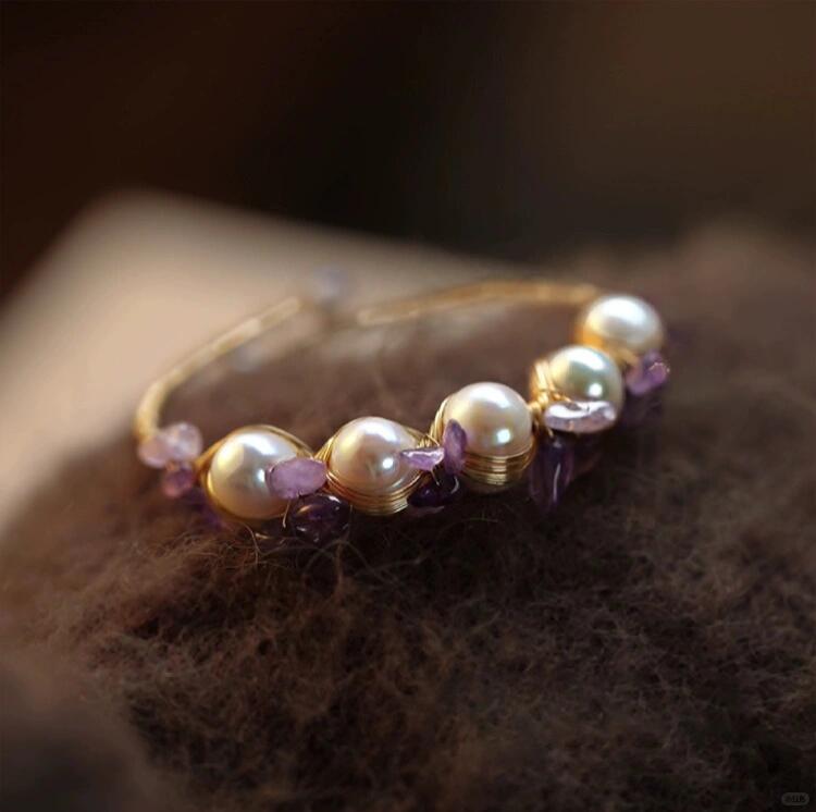 Gold Filled Natural Pearls with Amethyst Bracelet