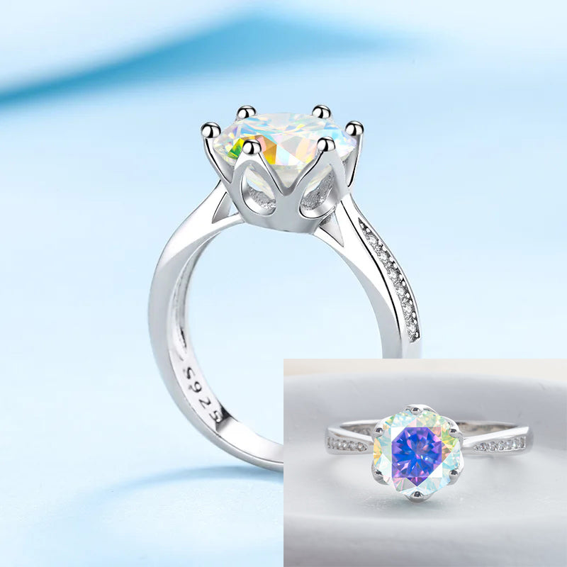 Rainbow colours 3 carat Moissanite Sterling Silver 925 Ring with Certificate