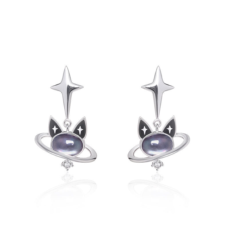 Kitten Sterling Silver Earrings with Cubic Zircon