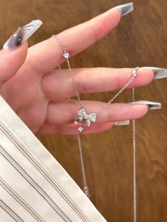 Bow Clip Silver 999 Necklace with lab certificate 45+5cm