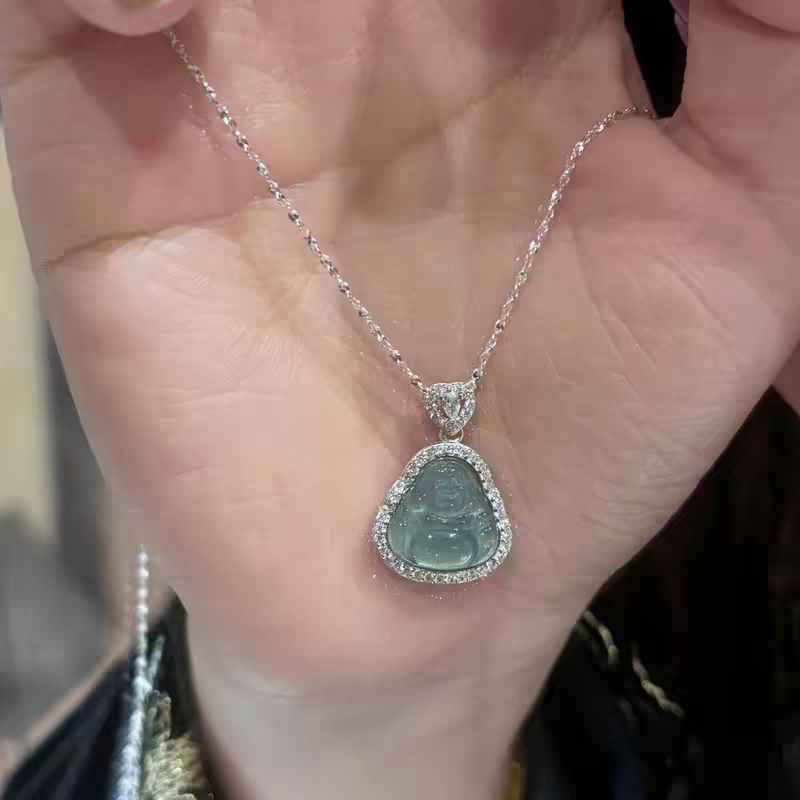 Natural Jade Buddha Lucky Charm Protection Necklace Sterling Silver 925 With certificate