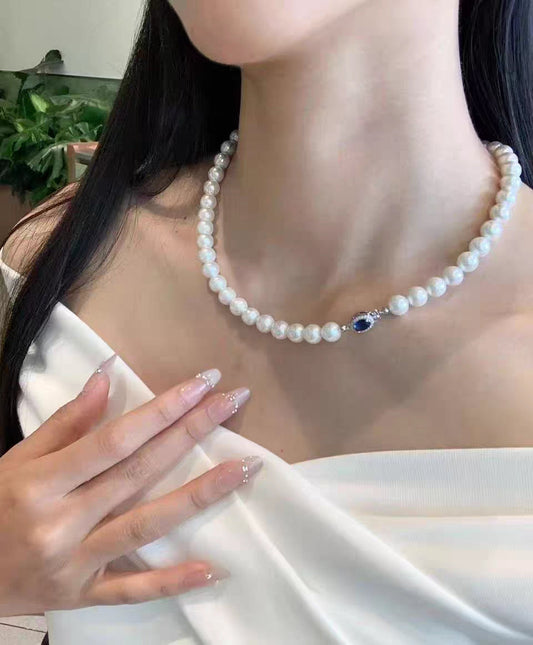 Natural Australian Pearls Sapphire Sea Sterling Silver Necklace -Giftable Packing as Pictures-Greeting Card-Custom Hand written Note