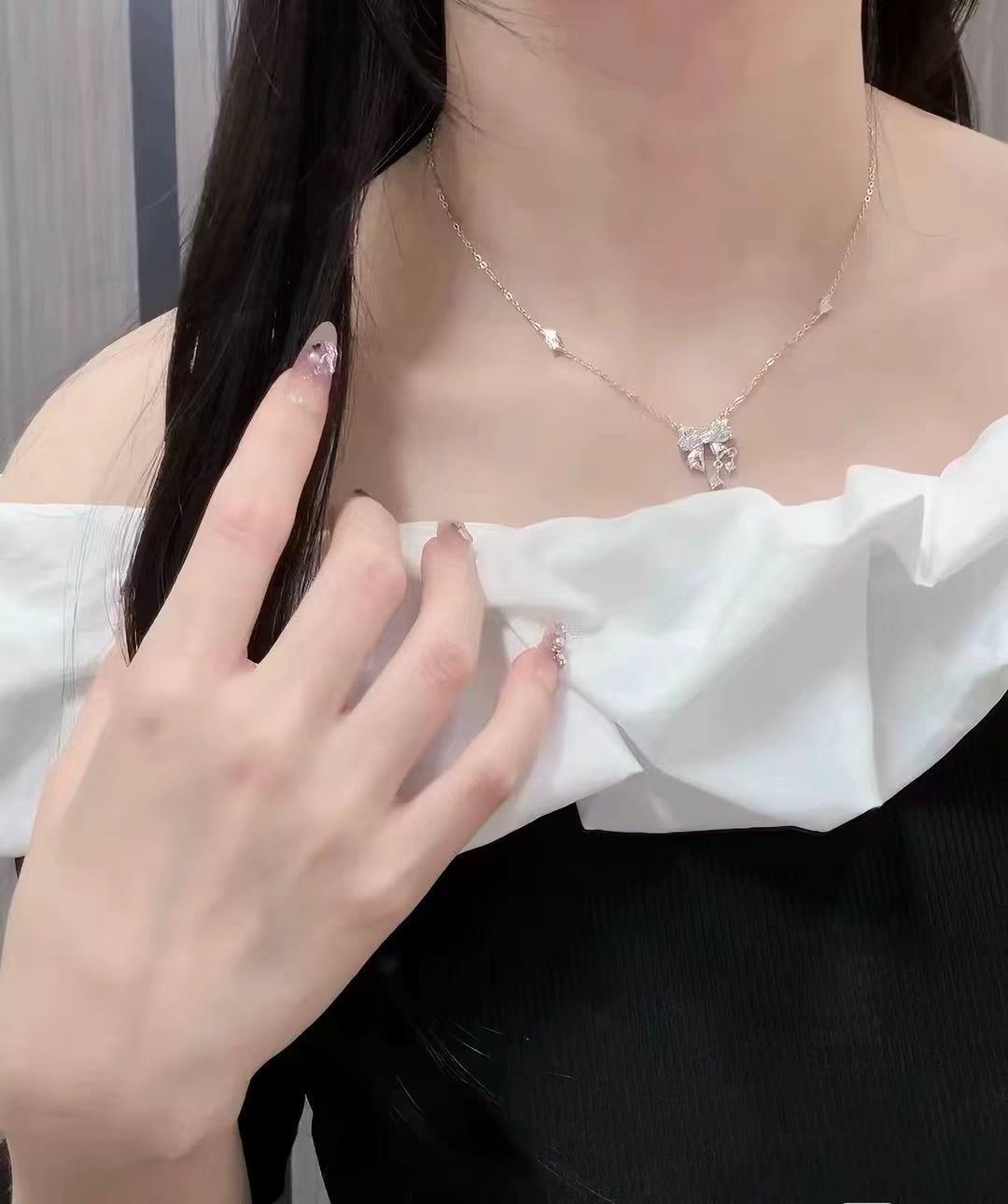 Bow Clip Silver 999 Necklace with lab certificate 45+5cm