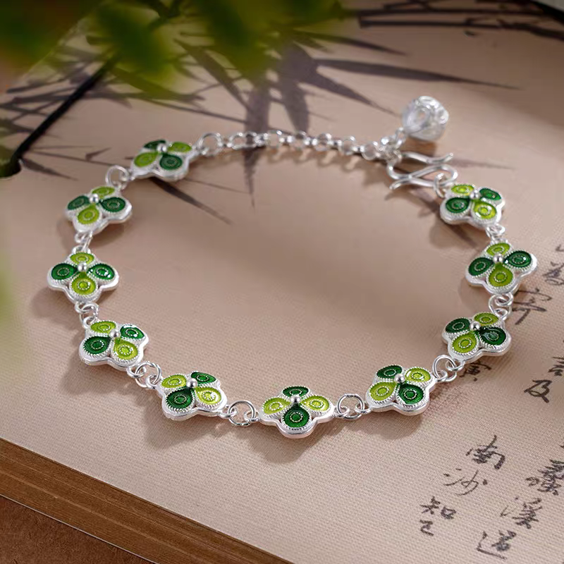 Clover leaf of Luck 999 Silver Bracelet - Certified