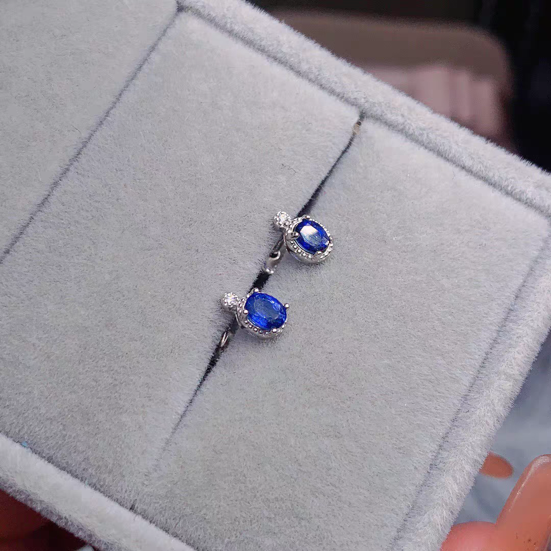 Sapphire Sky Sterling Silver 925 Stud earrings with Natural Sapphire Stone and lab Certificate 3*4mm