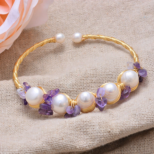 Gold Filled Natural Pearls with Amethyst Bracelet