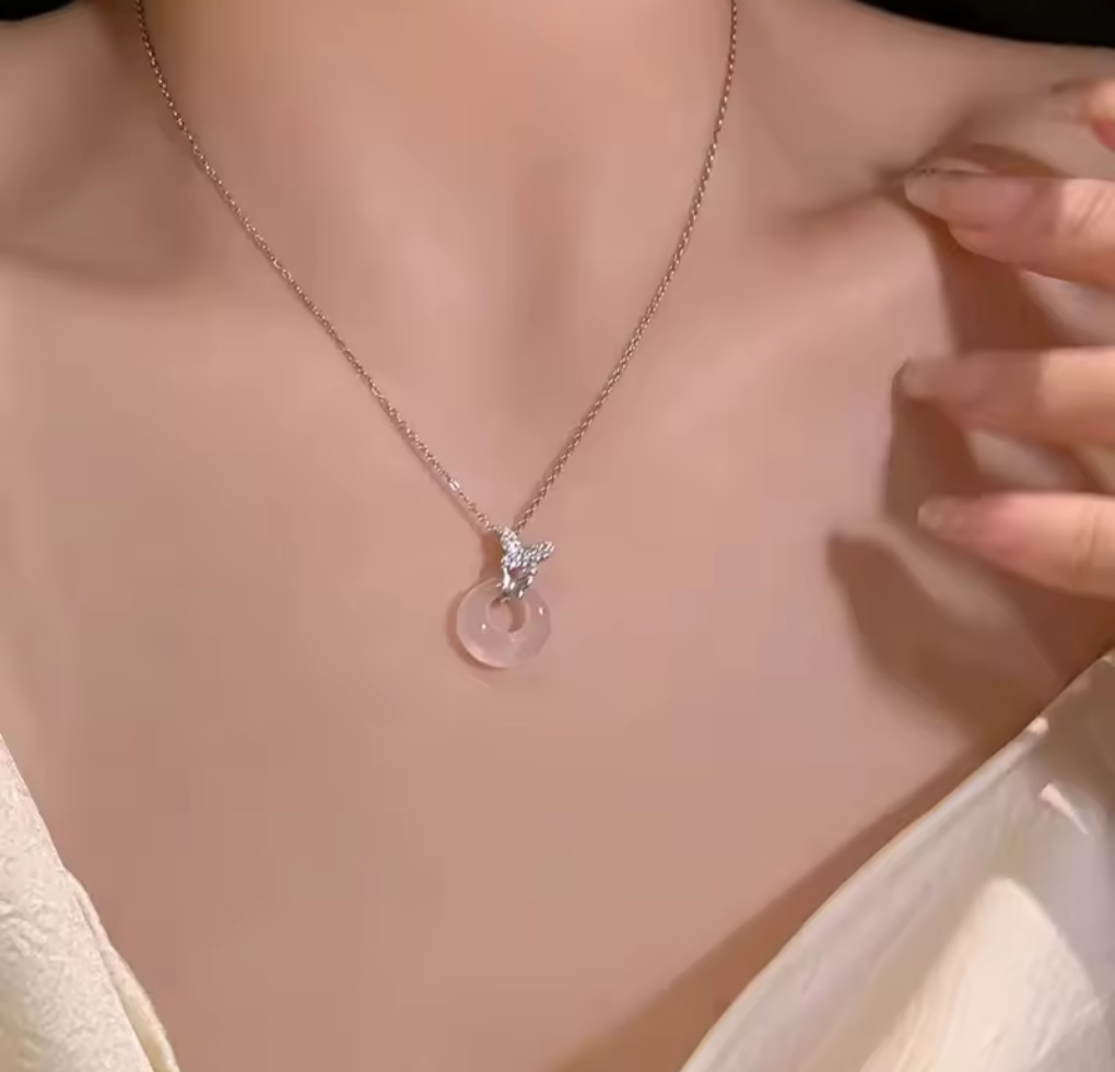 Butterfly Natural Jade stone Sliver 925 Necklace with Certificate of authenticity from Lab 40+5cm