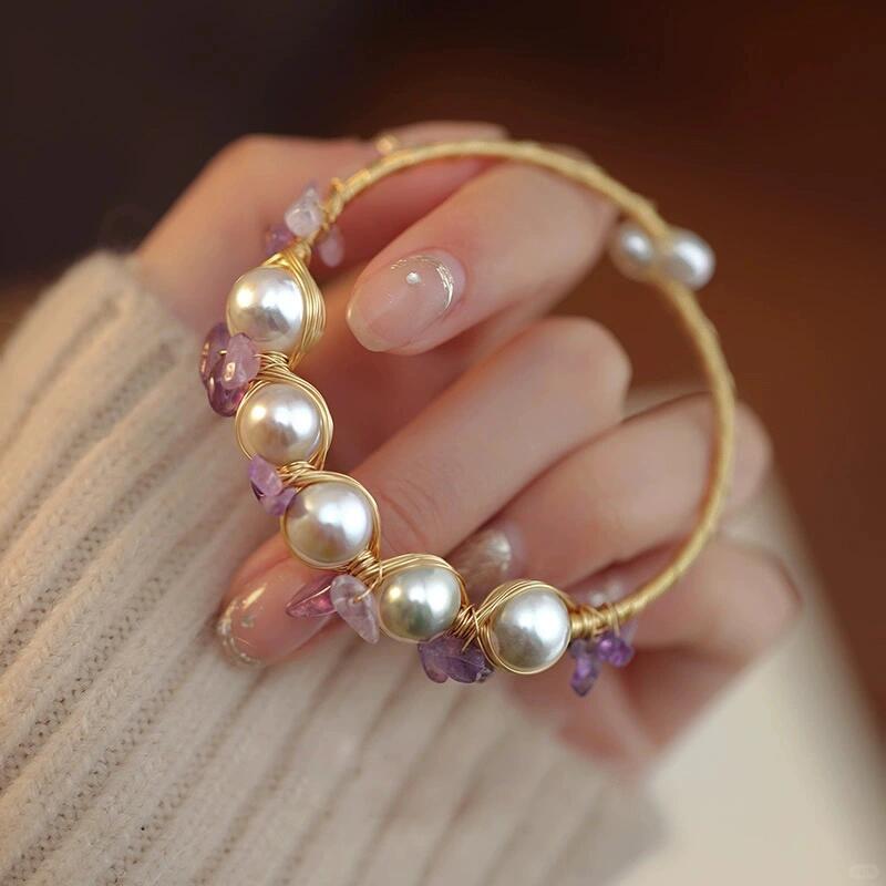 Gold Filled Natural Pearls with Amethyst Bracelet