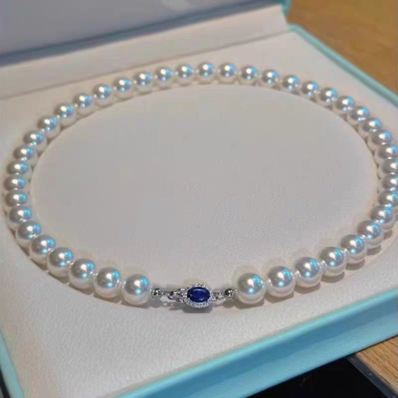 Natural Australian Pearls Sapphire Sea Sterling Silver Necklace -Giftable Packing as Pictures-Greeting Card-Custom Hand written Note