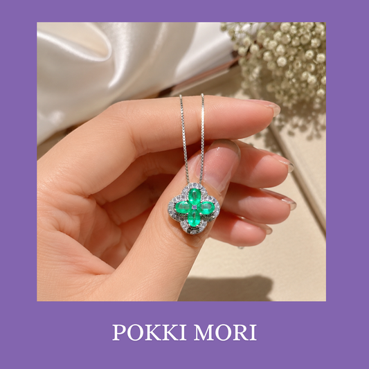 Four leaf clover Natural Emerald Sterling Silver 925 Necklace with Lab certificate 3*4mm