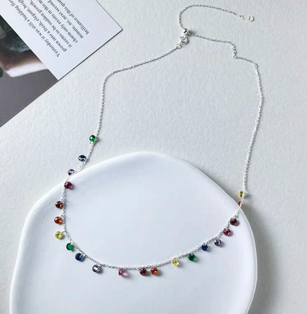 Rainbow Drops Sterling Silver 925 Certified Necklace