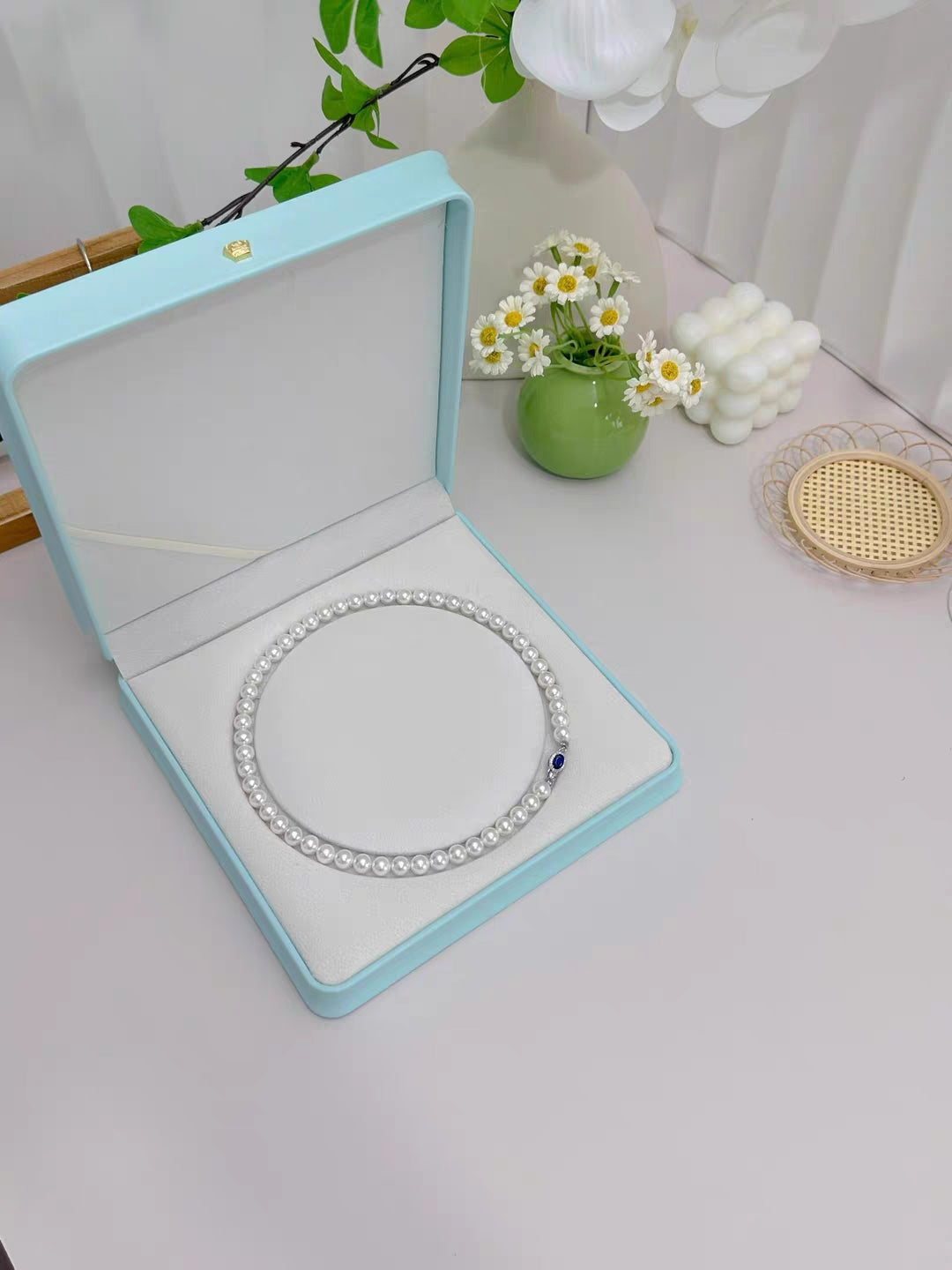 Natural Australian Pearls Sapphire Sea Sterling Silver Necklace -Giftable Packing as Pictures-Greeting Card-Custom Hand written Note