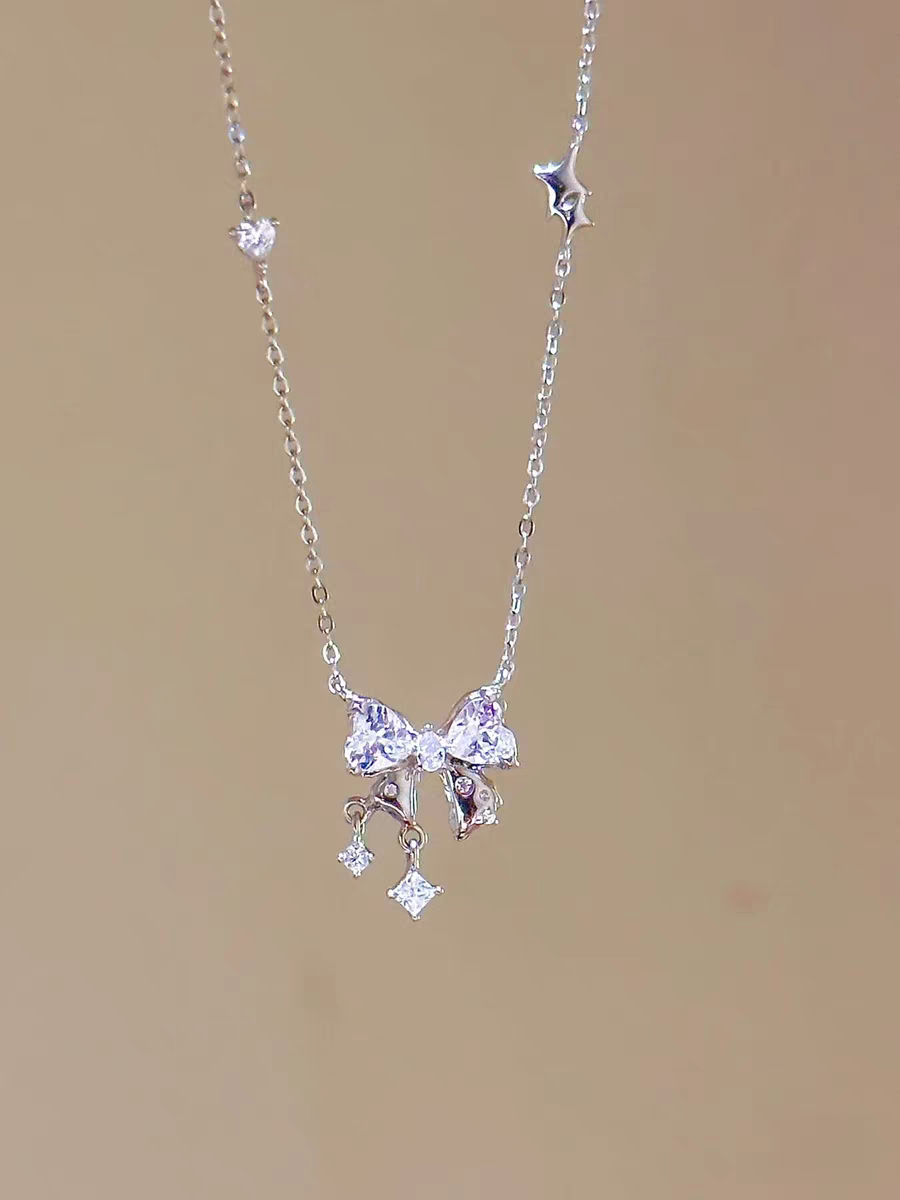 Bow Clip Silver 999 Necklace with lab certificate 45+5cm