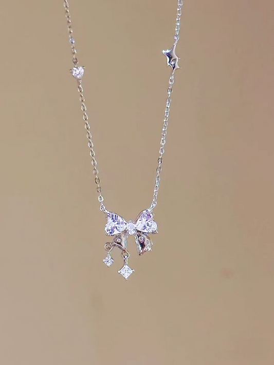 Bow Clip Silver 999 Necklace with lab certificate 45+5cm