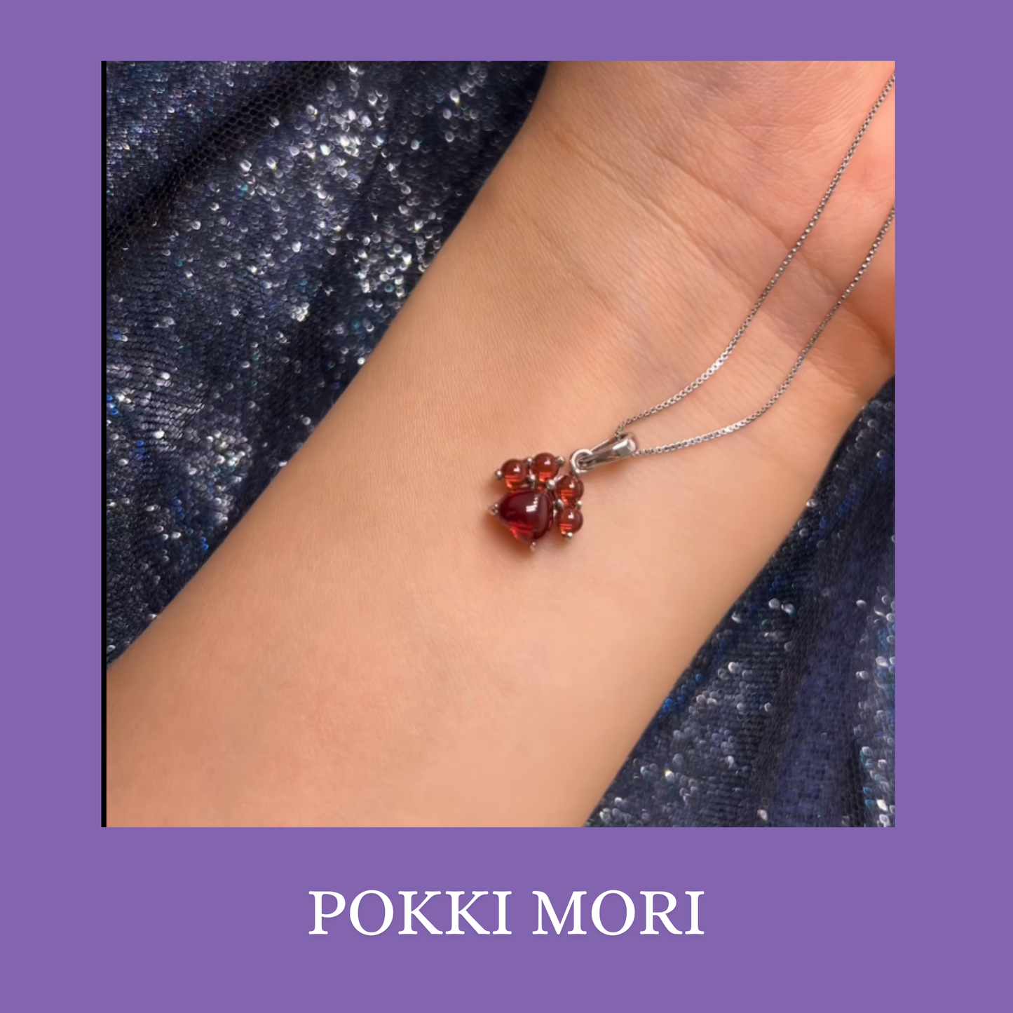 Natural Garnet Necklace with Cat Paw Sterling Silver Pendant, Mini Minimalist Necklace