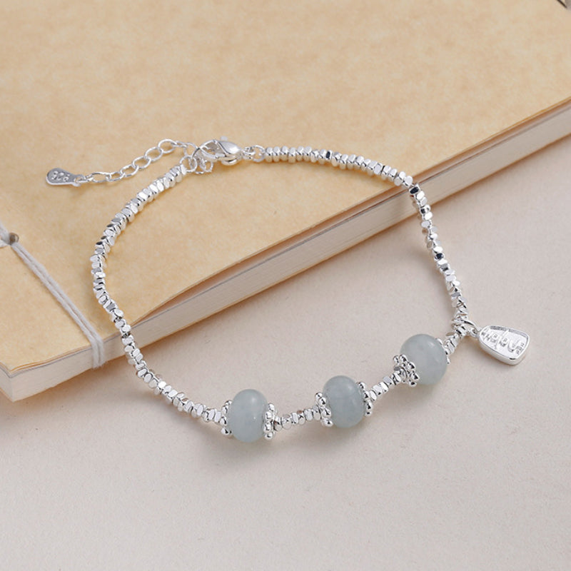 Aquamarine gemstone Sliver 925 Bracelet