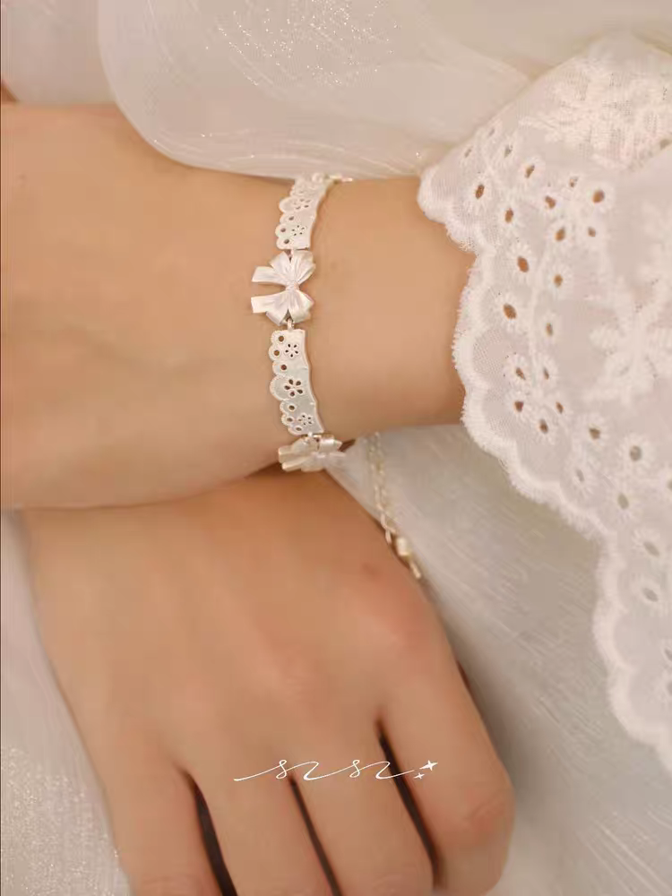 Lace bow dress Handmade Sterling Silver 925 Bracelet with lab certificate