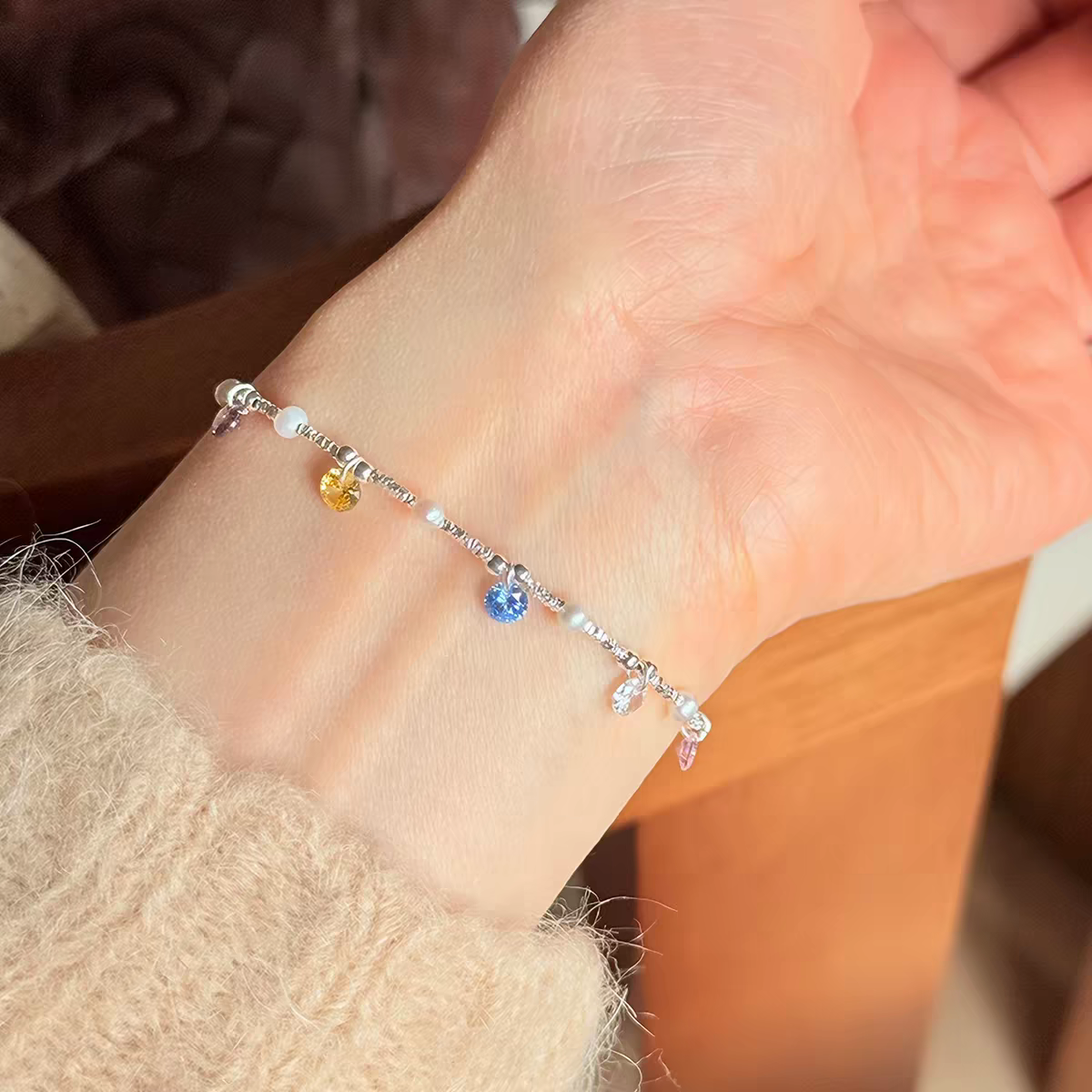 Sliver Rainbow Drops Sterling Silver 925 Bracelet