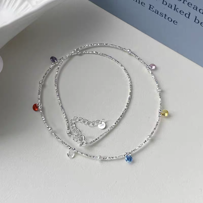 Silver Rainbow Drops Sterling Silver 925 Necklace Certified
