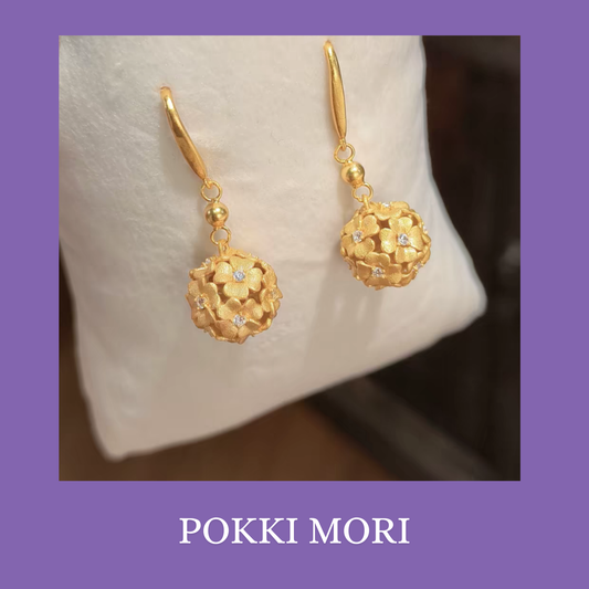 Daisy ball 999 Silver Earrings Golden Version  4 grams each