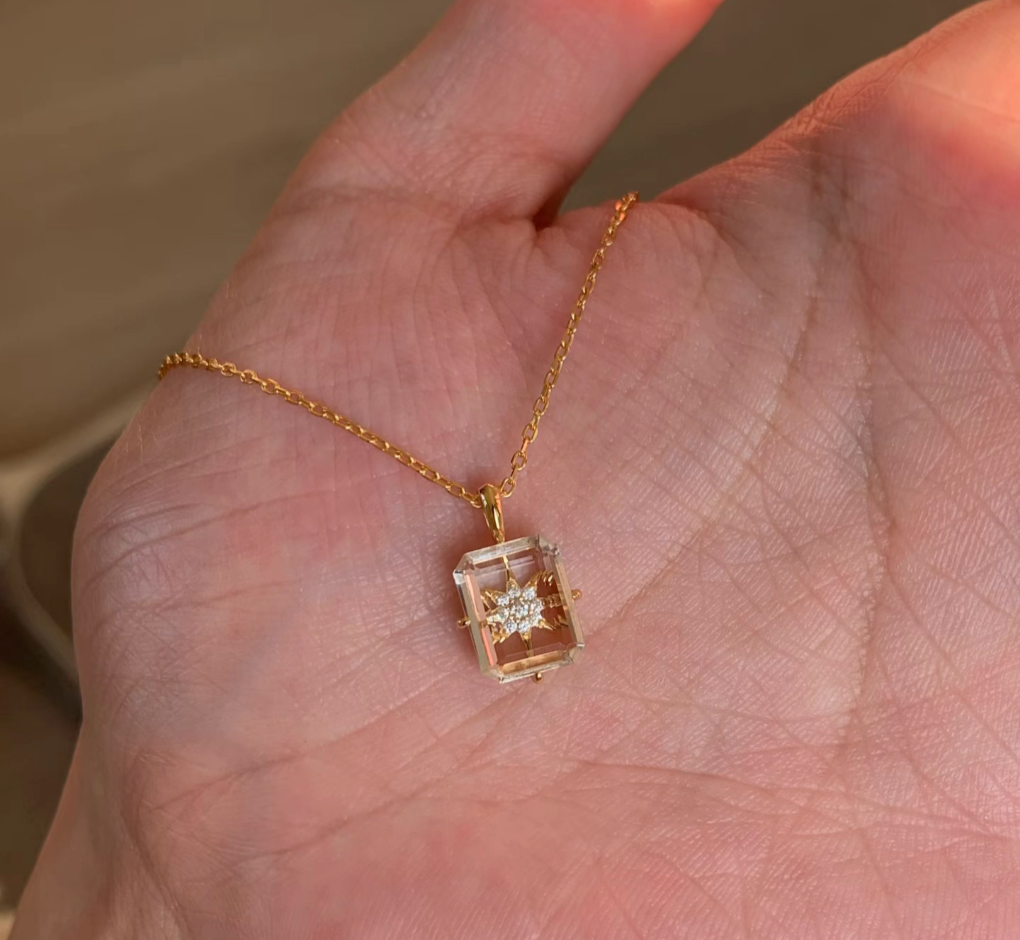Celestial emerald-cut  starburst diamond accent Sterling Silver 925 Necklace
