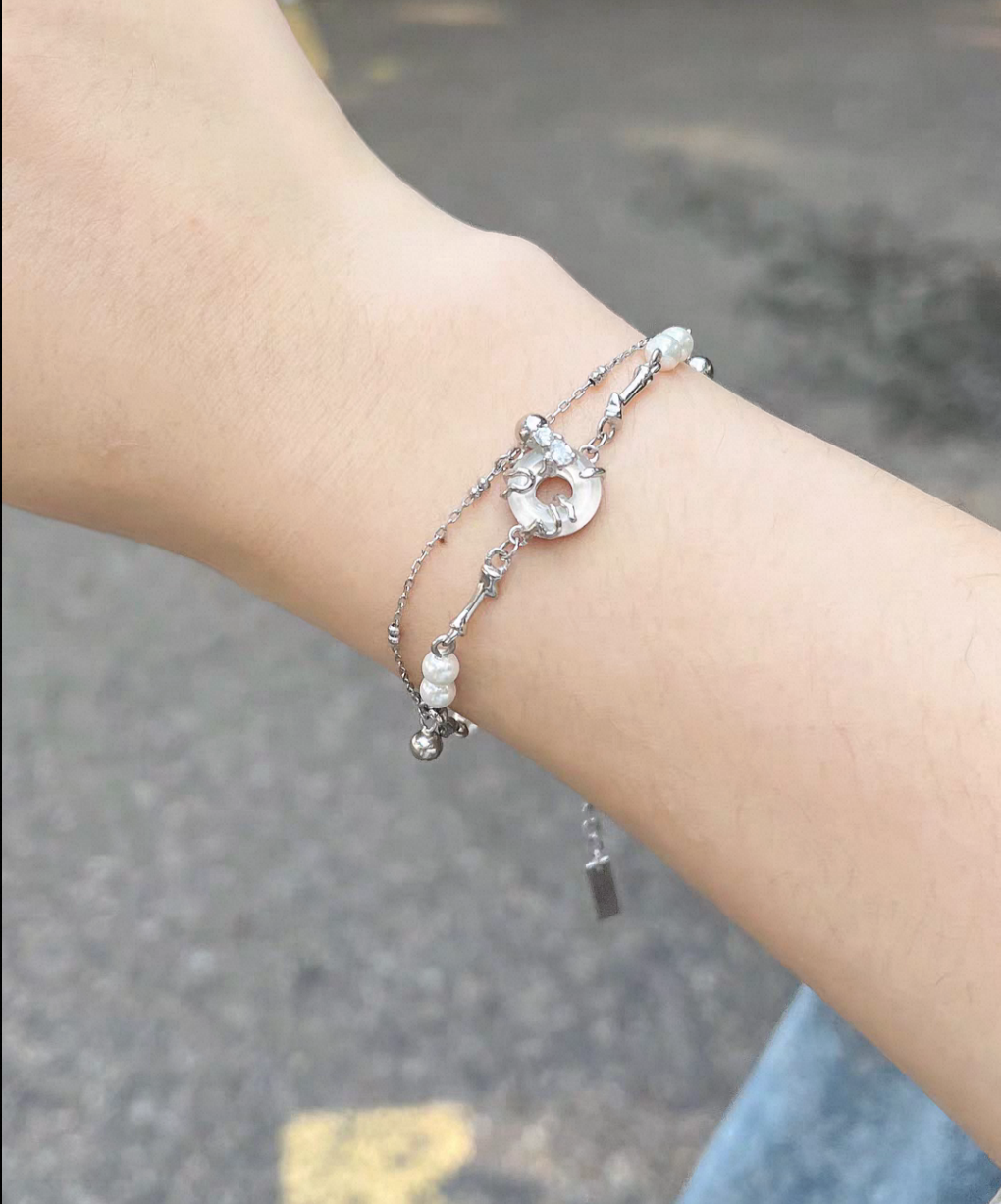 Jade Pearls Sterling Silver Double layer Bracelet
