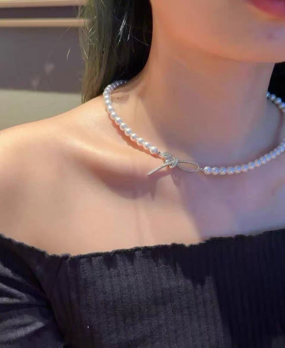 Natural Australian Pearls permanent Knot  Sterling Silver Necklace -Giftable Packing as Picture s-Greeting Card-Custom Hand written Note