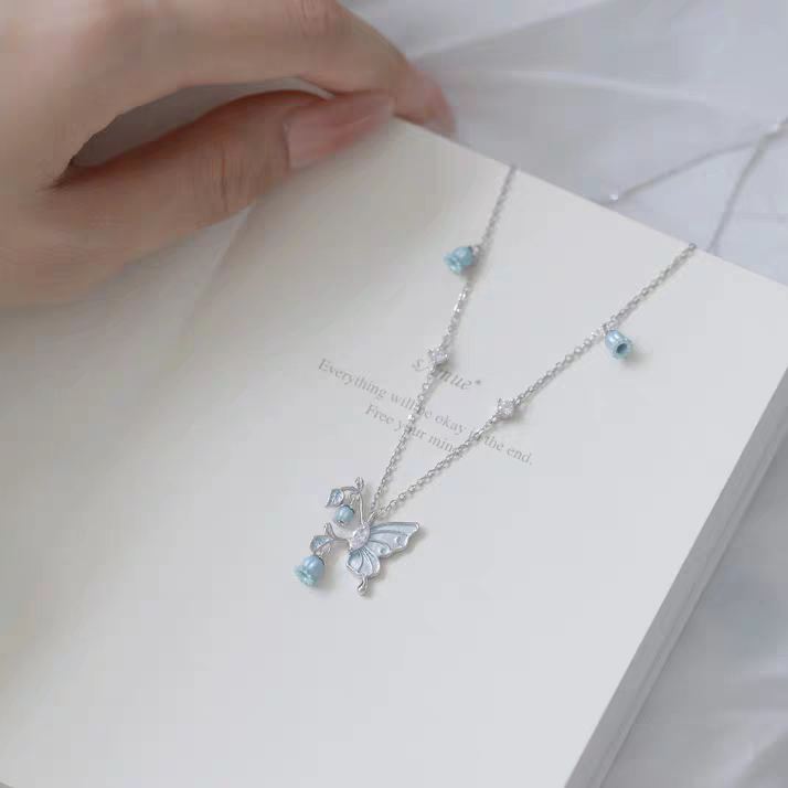 Butterfly Bells chime Sterling Silver 925 Necklace with lab certificate 40+5cm
