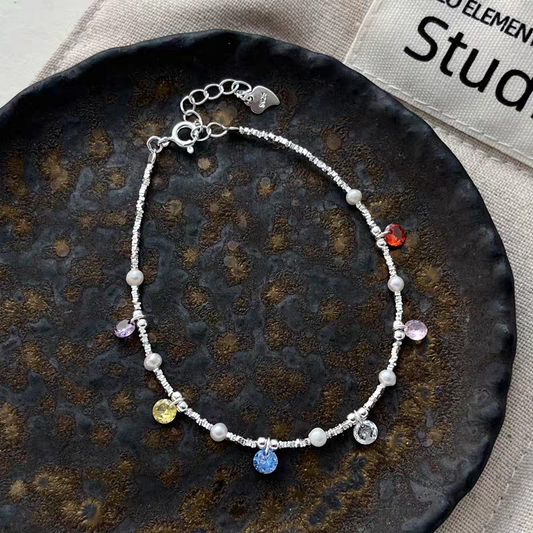 Sliver Rainbow Drops Sterling Silver 925 Bracelet