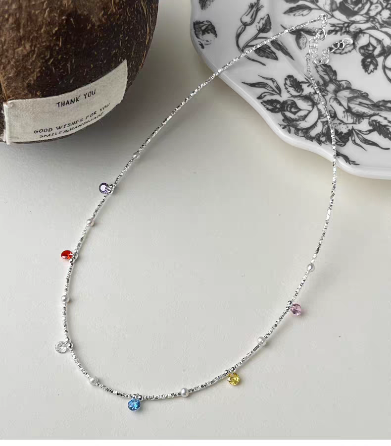 Silver Rainbow Drops Sterling Silver 925 Necklace Certified
