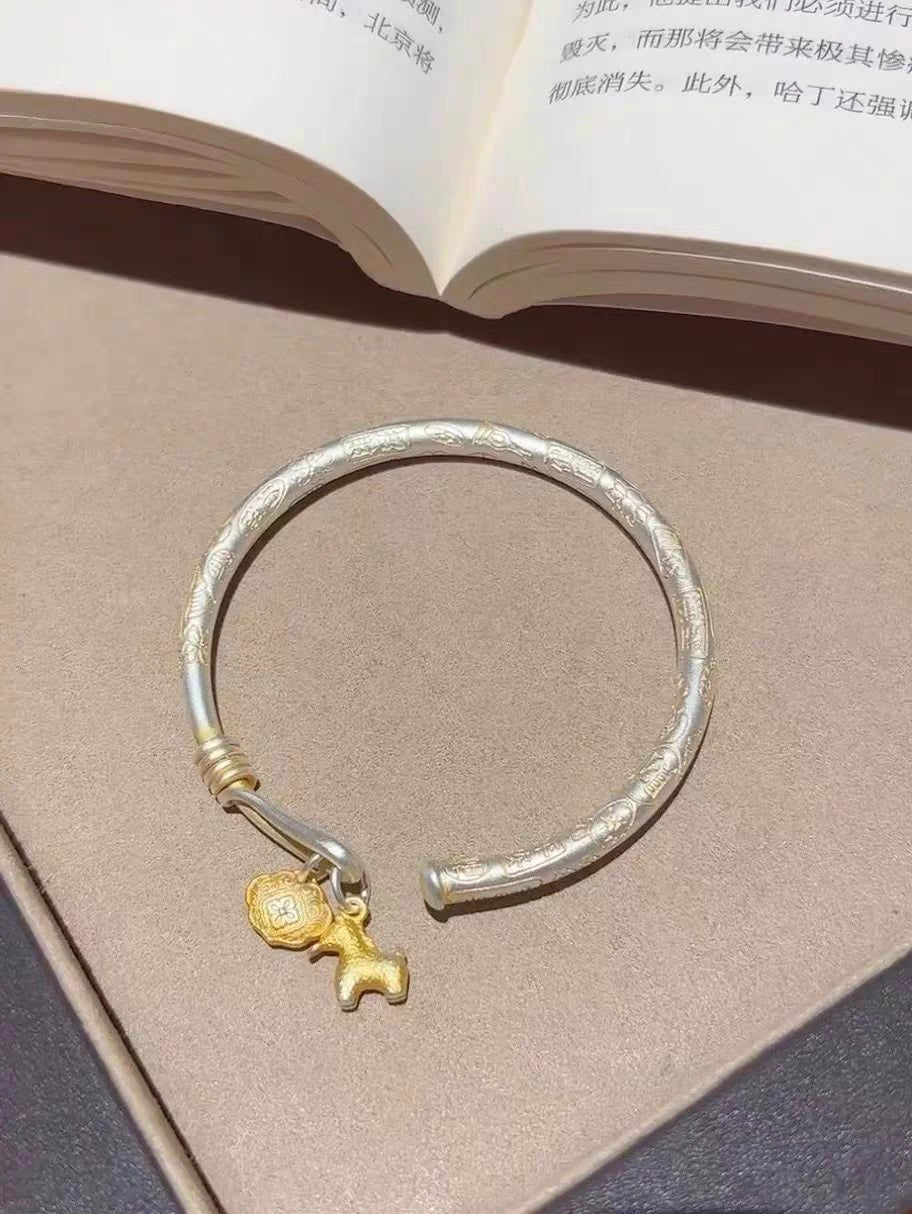 Horse of Luck 999 Silver Bangle bracelet with Lab Certificate