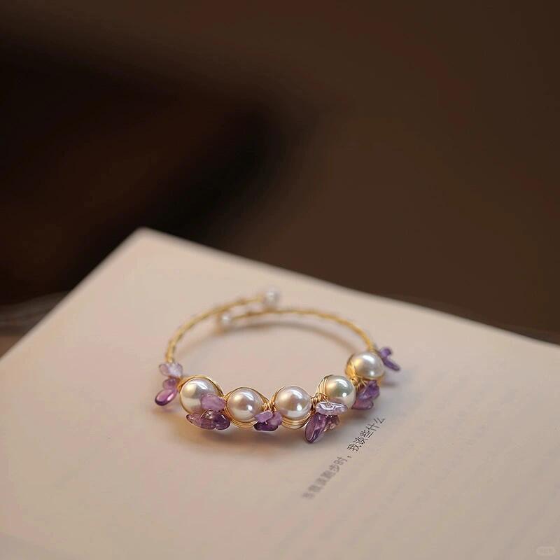 Gold Filled Natural Pearls with Amethyst Bracelet
