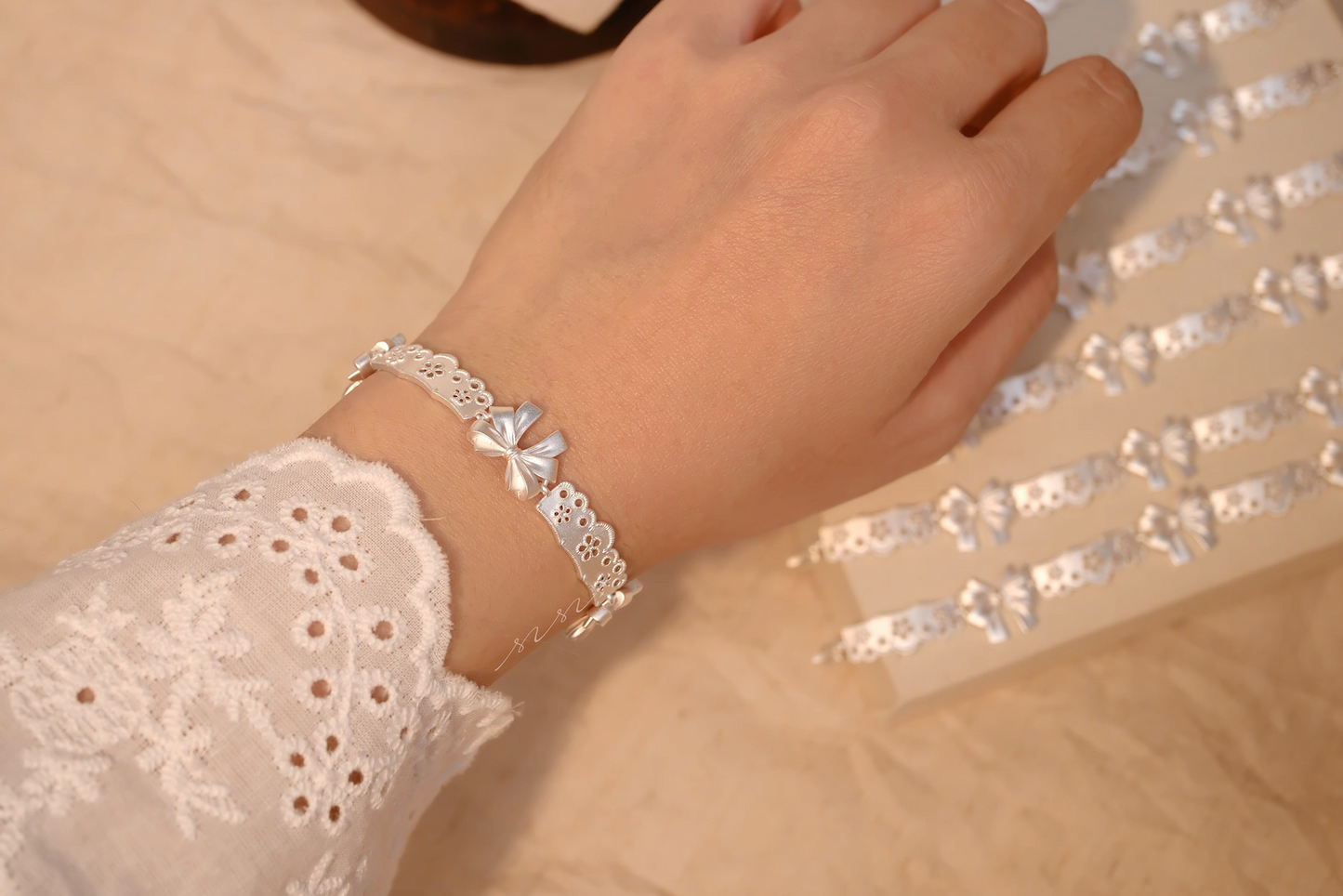 Lace bow dress Handmade Sterling Silver 925 Bracelet with lab certificate