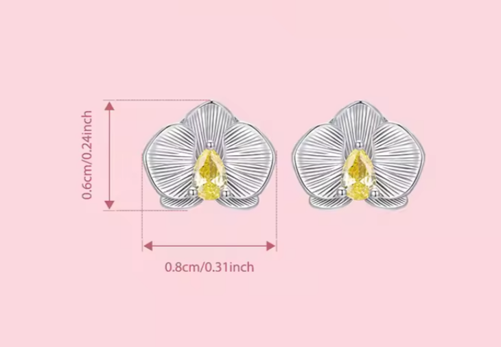 Phalaenosis Floral Sterling Silver 925 Stud Earrings