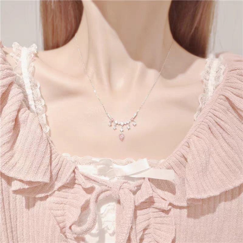 Pink Heart Princess Sterling Silver 925 Necklace with lab certificate