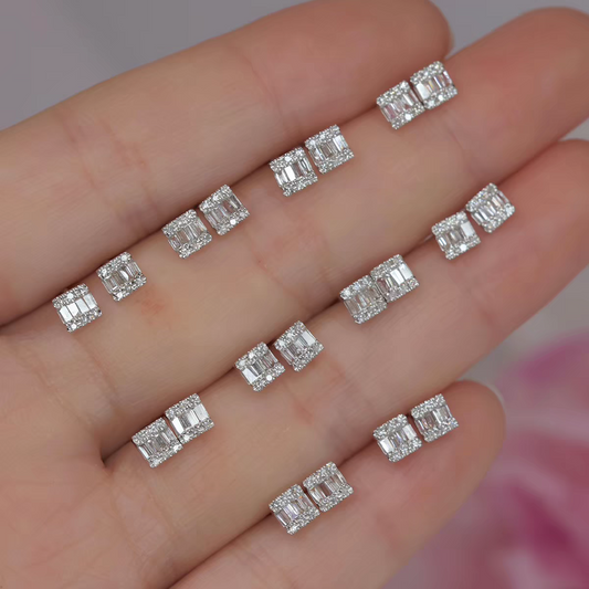Square miles 18k Gold Natural Diamond Stud earrings with lab certificate