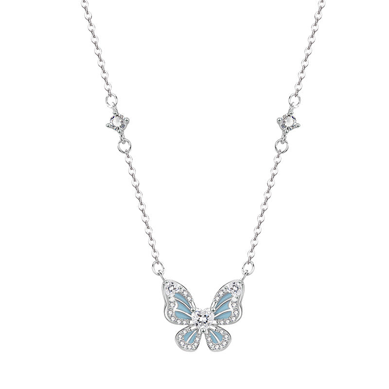 Korean Style Blue Cubic Zircon Sterling Silver Necklace