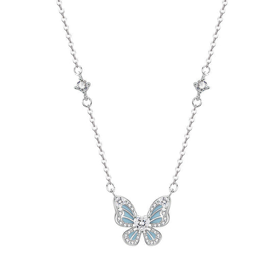 Korean Style Blue Cubic Zircon Sterling Silver Necklace