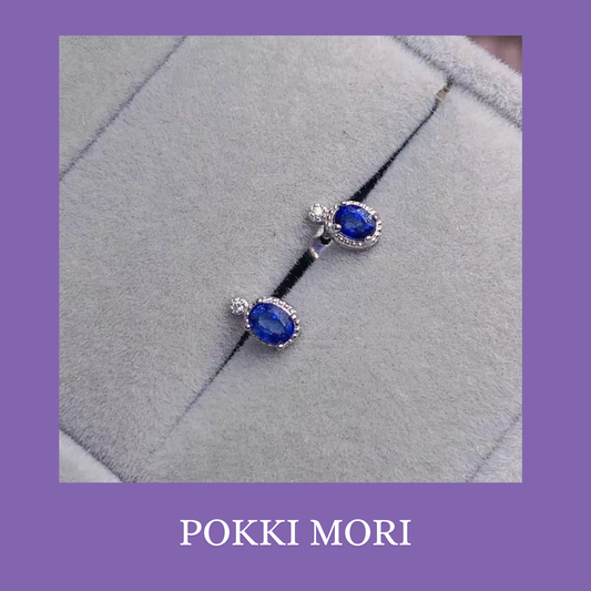 Sapphire Sky Sterling Silver 925 Stud earrings with Natural Sapphire Stone and lab Certificate 3*4mm