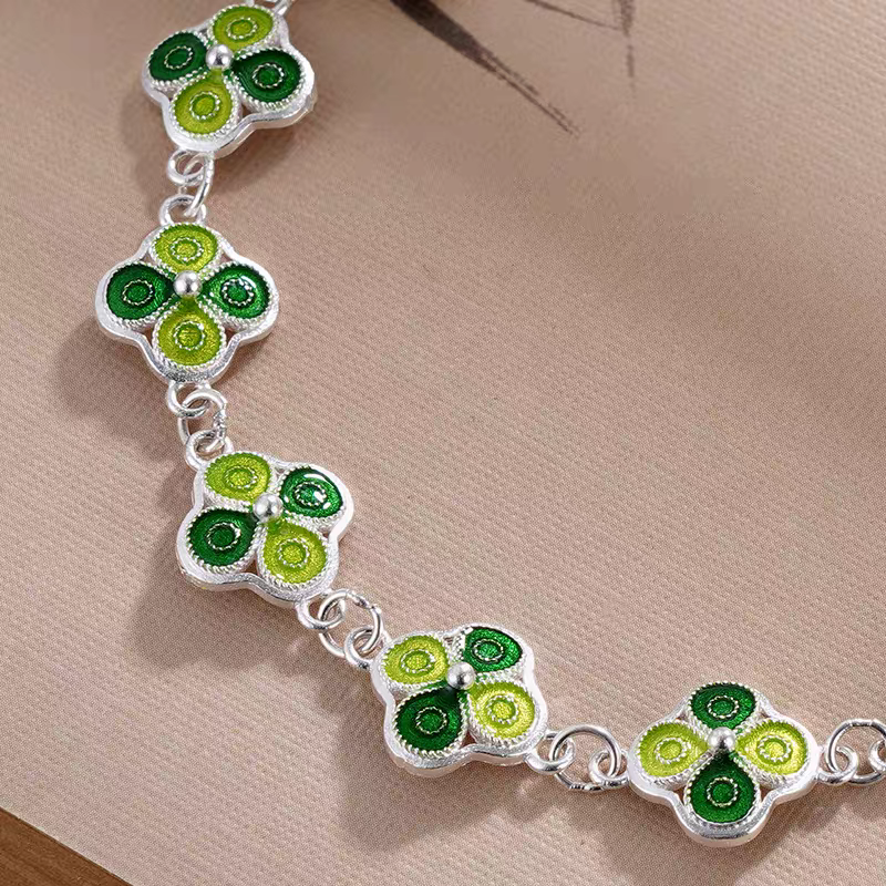 Clover leaf of Luck 999 Silver Bracelet - Certified