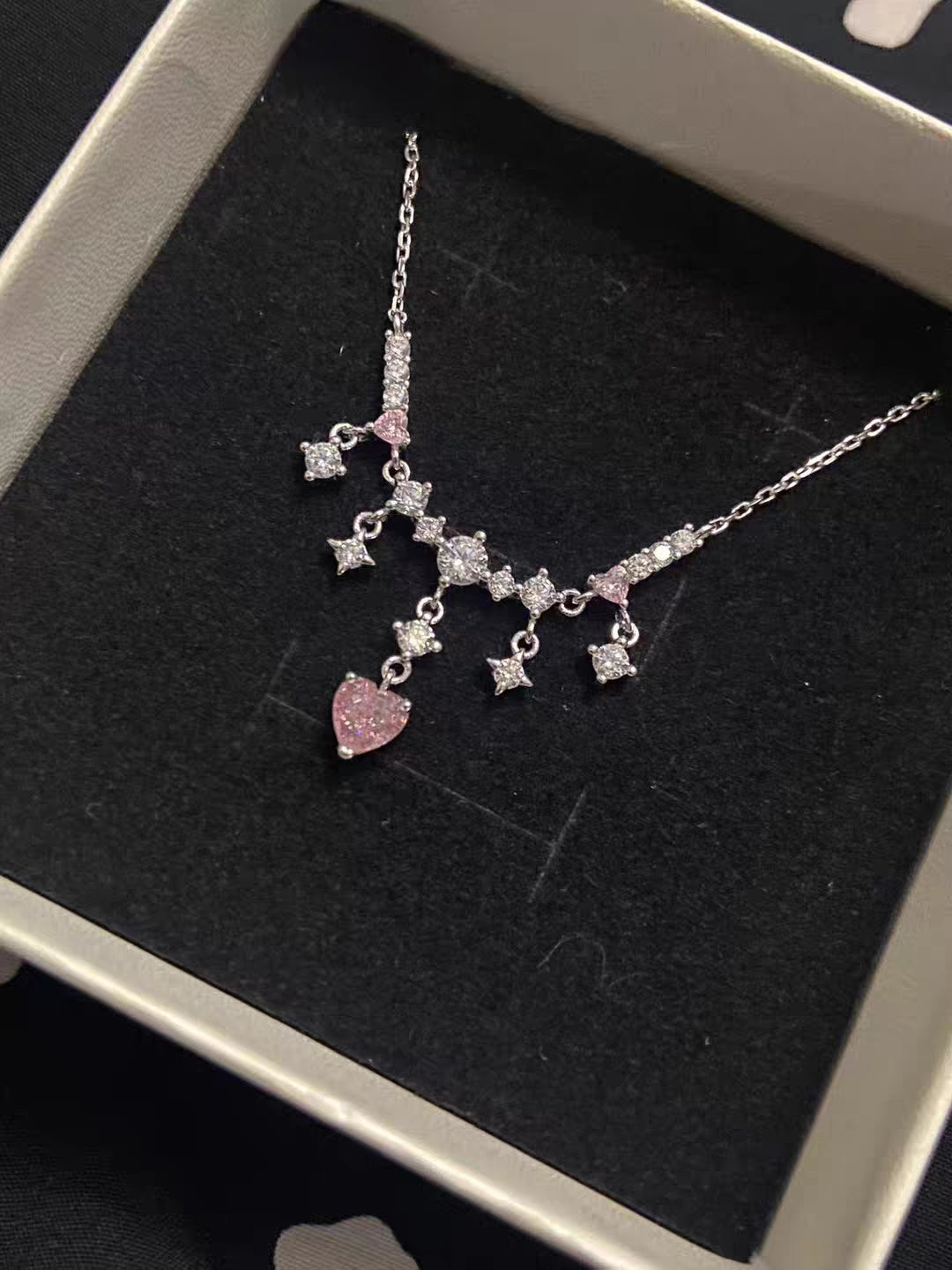 Pink Heart Princess Sterling Silver 925 Necklace with lab certificate