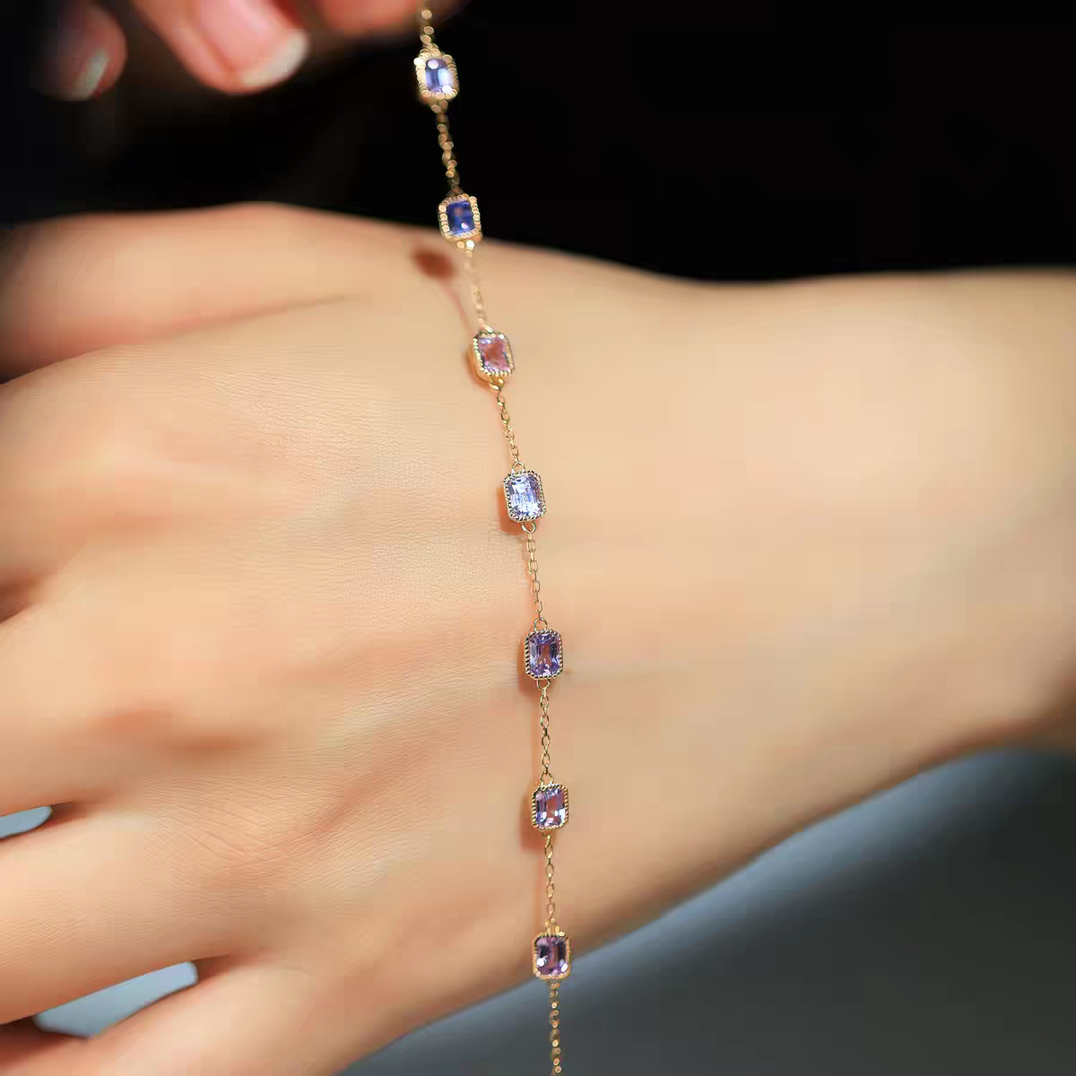 18K Gold Natural Pink Sapphire Bracelet With Lab Certificate