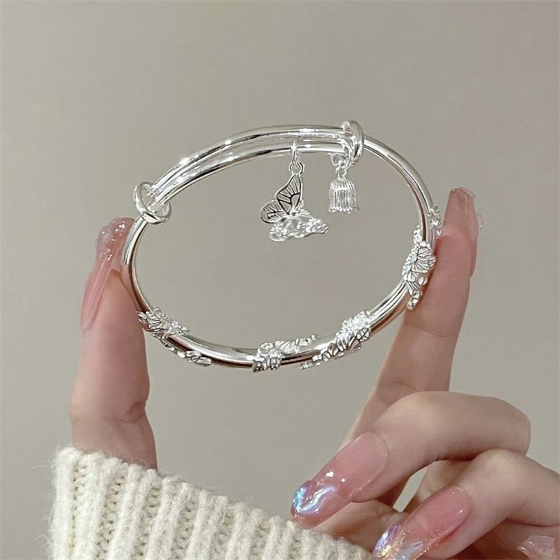 Traditional Patterns Butterfly Charm Bangle bracelet Sterling Silver With lab certificate