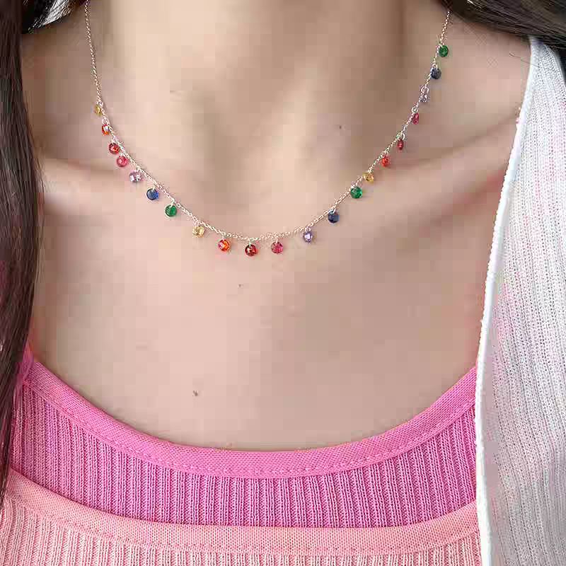 Rainbow Drops Sterling Silver 925 Certified Necklace