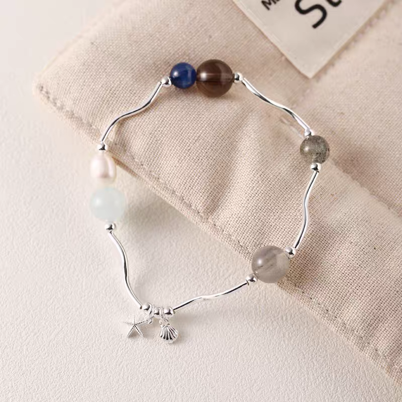 Sea bits Natural Crystals Sterling Silver 925 bracelet
