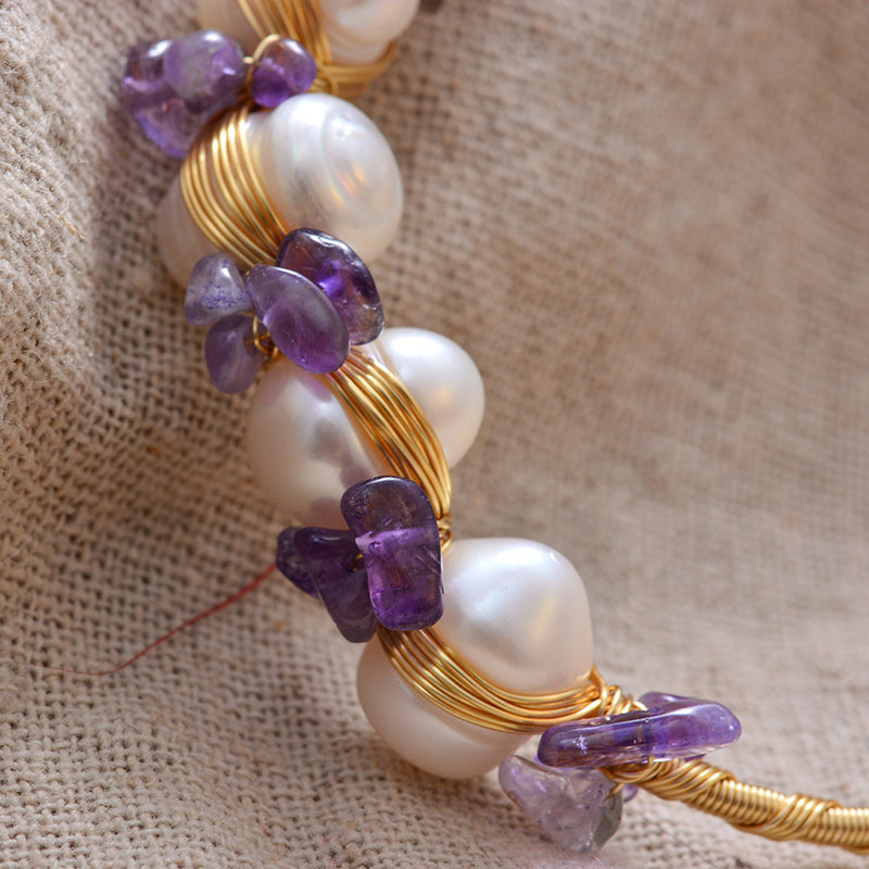 Gold Filled Natural Pearls with Amethyst Bracelet