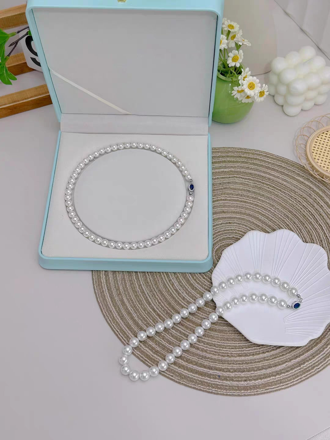 Natural Australian Pearls Sapphire Sea Sterling Silver Necklace -Giftable Packing as Pictures-Greeting Card-Custom Hand written Note
