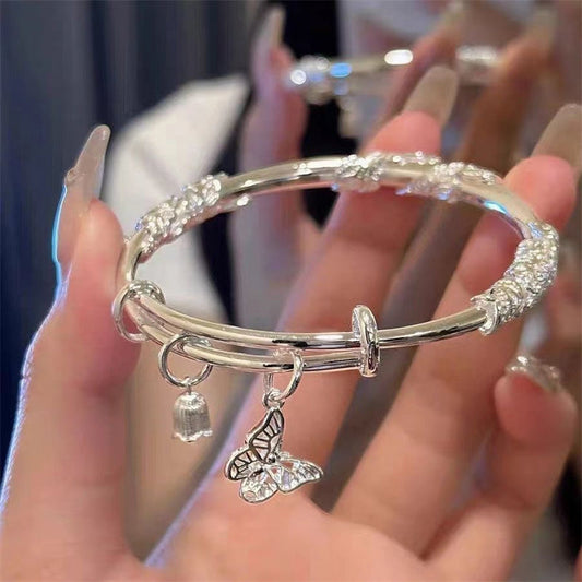 Traditional Patterns Butterfly Charm Bangle bracelet Sterling Silver With lab certificate