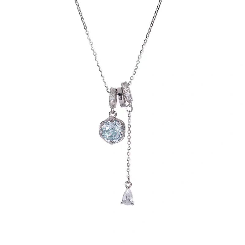 Rose Cut Cubic Zircon Trio 925 Sterling Silver Necklace with Certificate